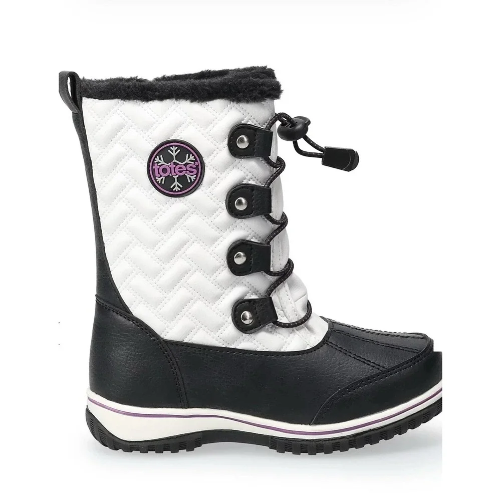 Girls Totes Makenzie White Winter Pull On Zipper Snow Boots Girls US 4M